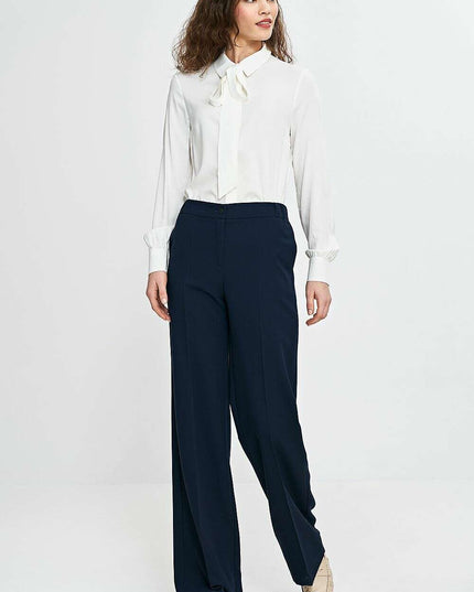 Orange Wide Leg Trousers For Women With Creased Front