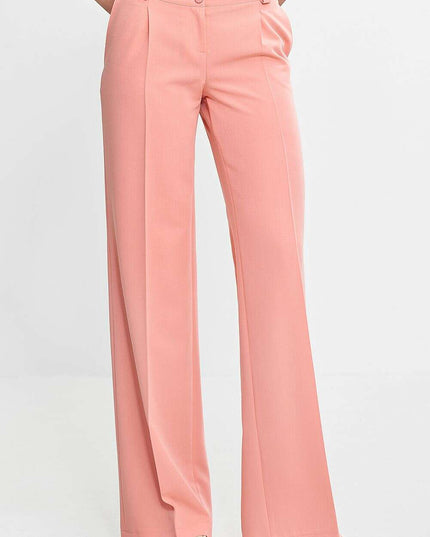 Pink Wide Leg Women Trousers Regular Fit Creased Chic