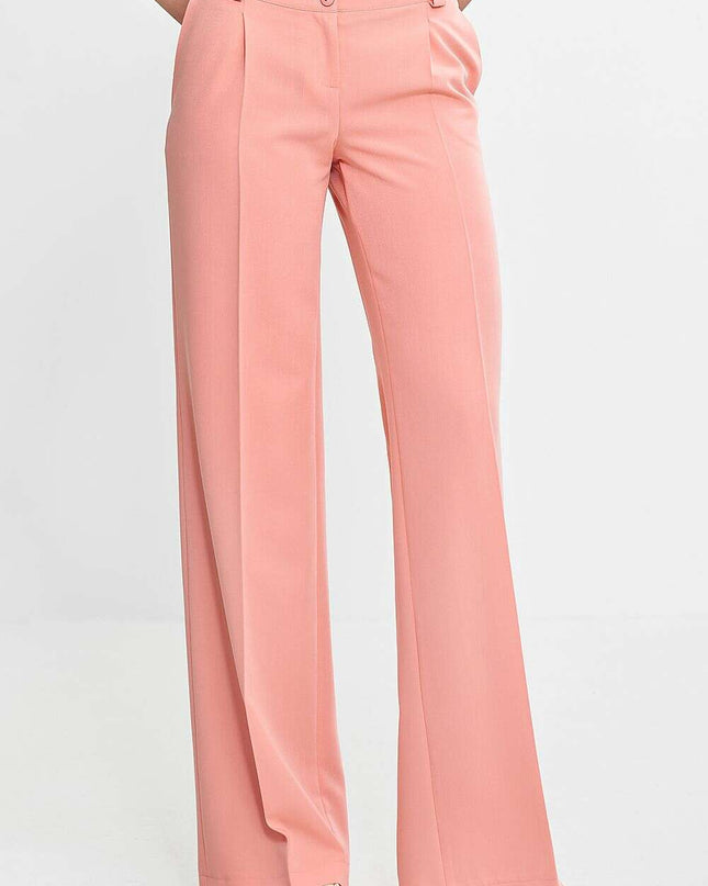 Pink Wide Leg Women Trousers Regular Fit Creased Chic