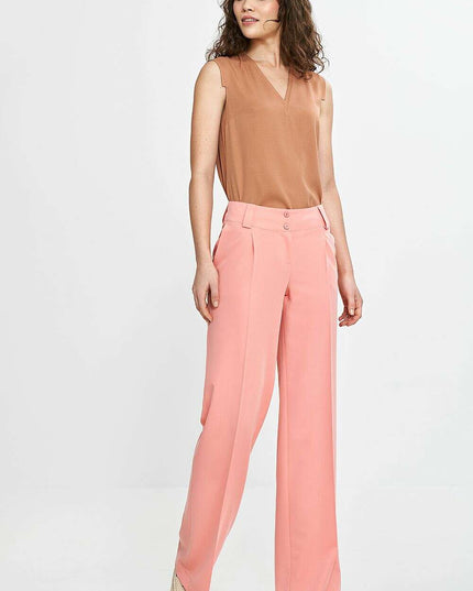 Pink Wide Leg Women Trousers Regular Fit Creased Chic