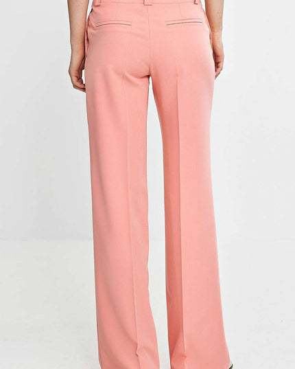 Pink Wide Leg Women Trousers Regular Fit Creased Chic