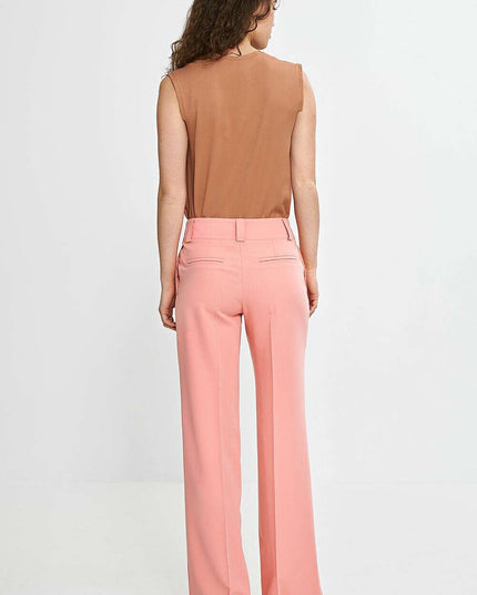Pink Wide Leg Women Trousers Regular Fit Creased Chic