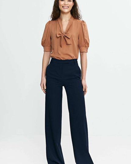 Womens Navy Blue Trousers High Waist Bootcut Tailored