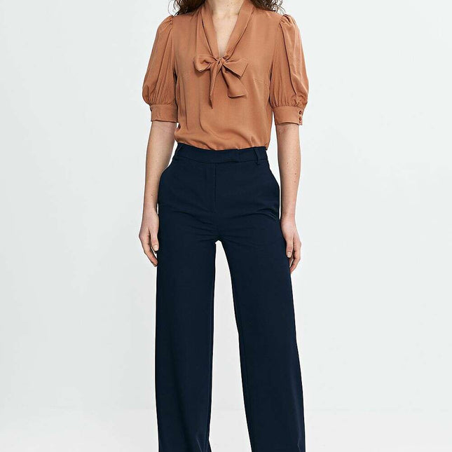 Womens Navy Blue Trousers High Waist Bootcut Tailored