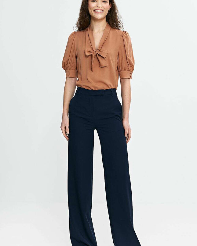 Womens Navy Blue Trousers High Waist Bootcut Tailored