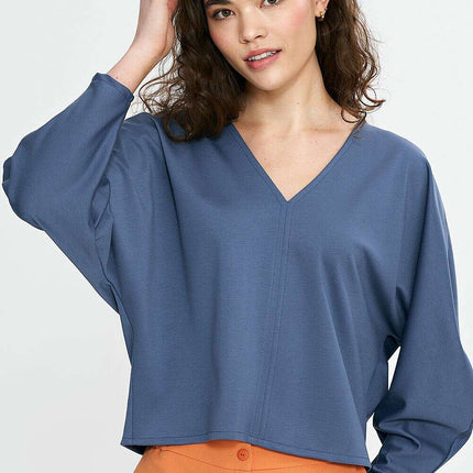 Pink Viscose Oversized Blouse With Balloon Batwing Sleeves