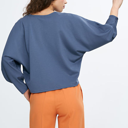 Pink Viscose Oversized Blouse With Balloon Batwing Sleeves