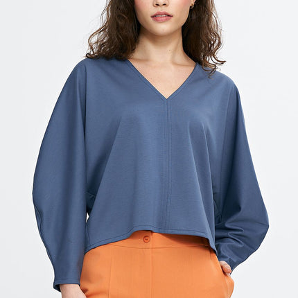 Pink Viscose Oversized Blouse With Balloon Batwing Sleeves
