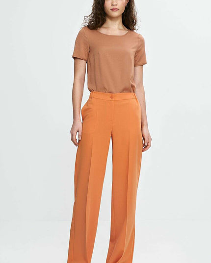 Brown Blouse Model 210089 Viscose Boat Neck Short Sleeve