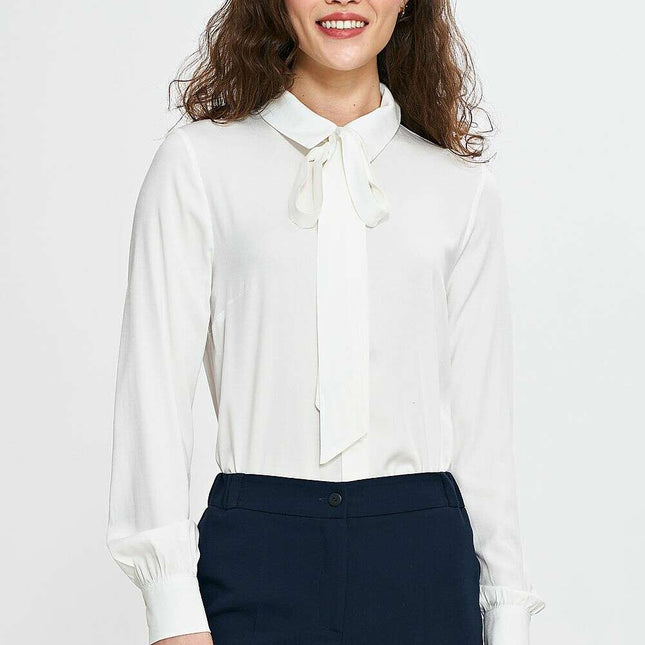 Elegant Beige Viscose Shirt For Women With Scarf Collar