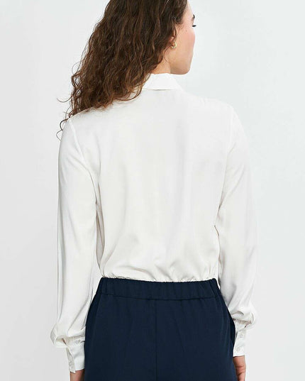 Elegant Beige Viscose Shirt For Women With Scarf Collar