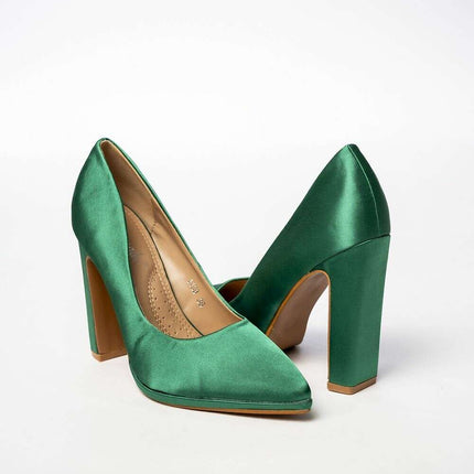 LAVANA GREEN Satin Pointed Toe Pumps – Women's Elegant High Heels