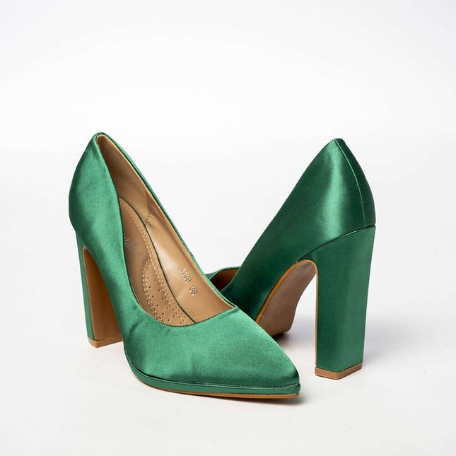 LAVANA GREEN Satin Pointed Toe Pumps – Women's Elegant High Heels