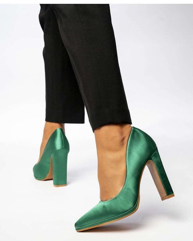LAVANA GREEN Satin Pointed Toe Pumps – Women's Elegant High Heels