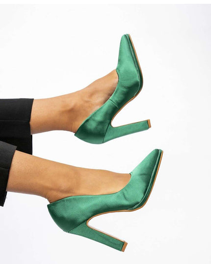 LAVANA GREEN Satin Pointed Toe Pumps – Women's Elegant High Heels