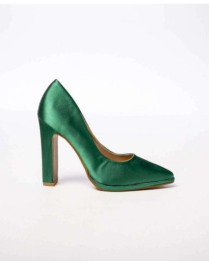 LAVANA GREEN Satin Pointed Toe Pumps – Women's Elegant High Heels