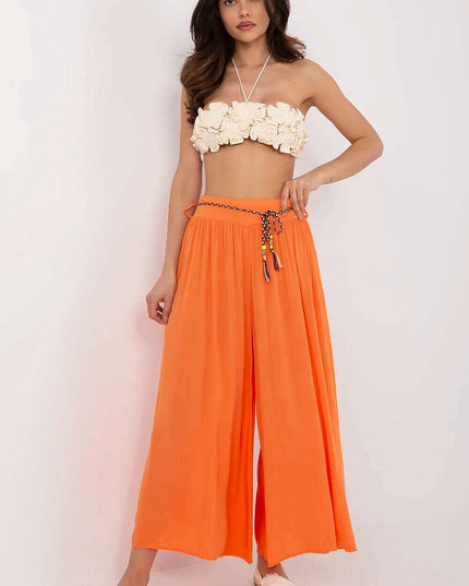 Sophisticated Viscose High-Waisted Wide Leg Trousers with Stylish Tie Belt