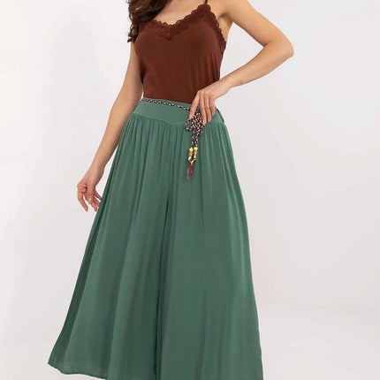 Sophisticated Viscose High-Waisted Wide Leg Trousers with Stylish Tie Belt