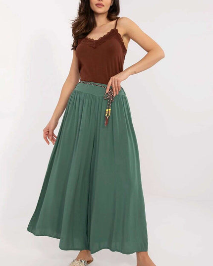 Sophisticated Viscose High-Waisted Wide Leg Trousers with Stylish Tie Belt