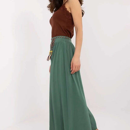 Sophisticated Viscose High-Waisted Wide Leg Trousers with Stylish Tie Belt