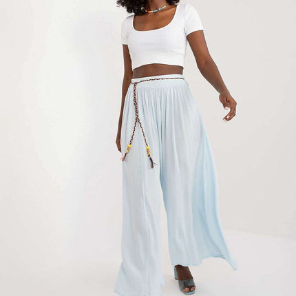 Sophisticated Viscose High-Waisted Wide Leg Trousers with Stylish Tie Belt