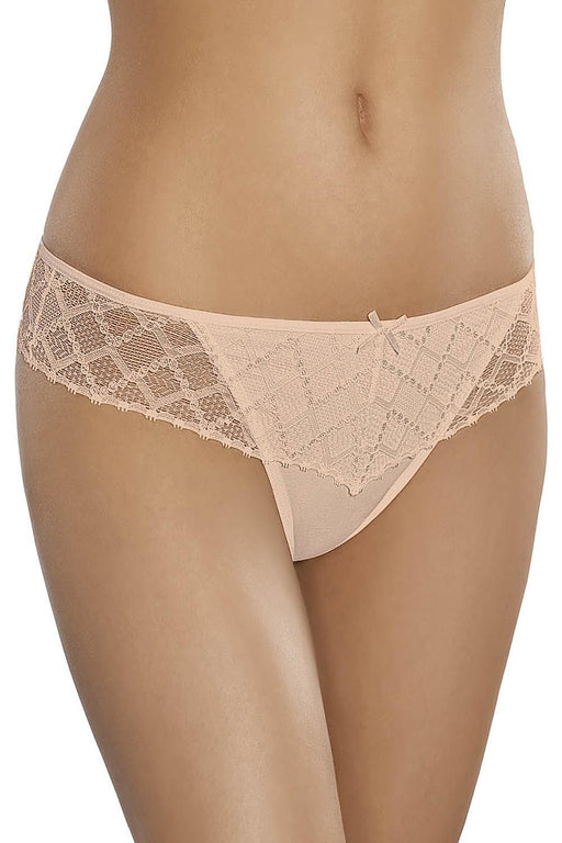 Seductive Lace-Embellished Satin Thong with Bow Accent