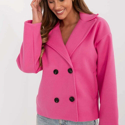 Pink Coat With Wide Lapels Polyester Elastane Blend 211294