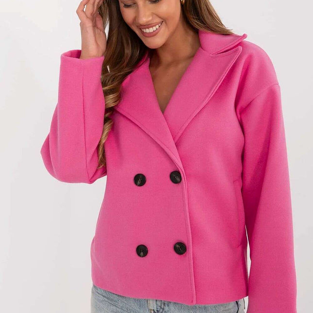 Pink Coat With Wide Lapels Polyester Elastane Blend 211294