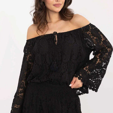 Beige Cotton Nylon Blend Lace Blouse 211441 For Women