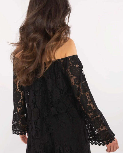 Beige Cotton Nylon Blend Lace Blouse 211441 For Women