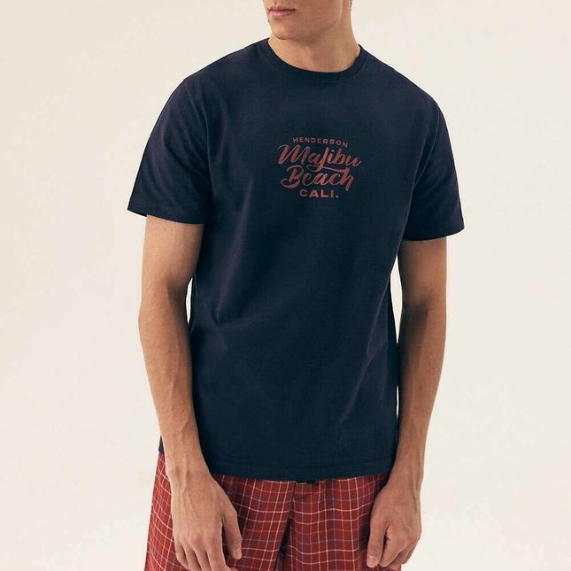 Men’s Cotton Pajama Set – Plaid Shorts & Loose Round Neck Top