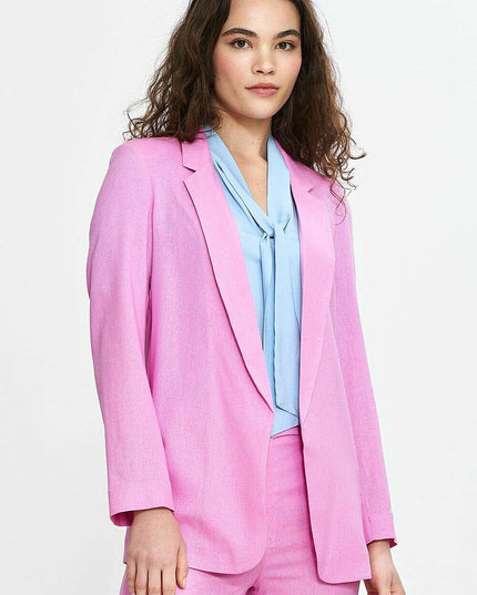 Blue Linen Rayon Blazer For Women No Fastener Regular Fit