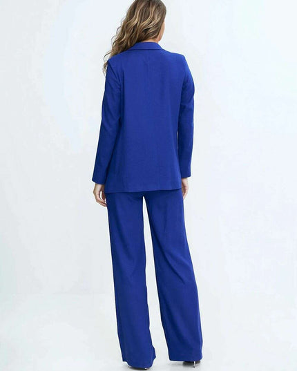 Blue Linen Rayon Blazer For Women No Fastener Regular Fit