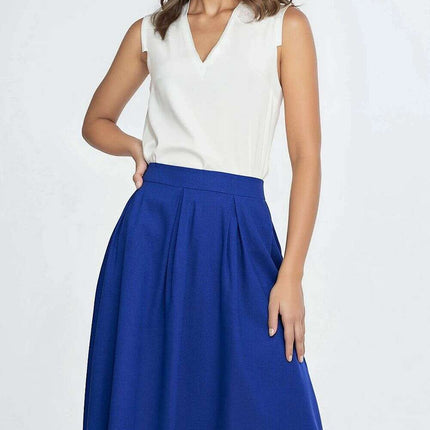 Pink Linen Rayon Blend Midi Skirt With Pleats Regular Cut