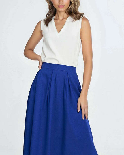 Pink Linen Rayon Blend Midi Skirt With Pleats Regular Cut