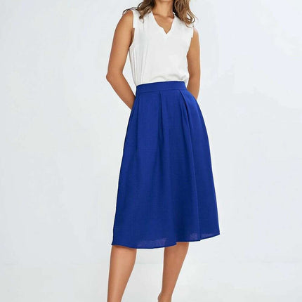 Pink Linen Rayon Blend Midi Skirt With Pleats Regular Cut