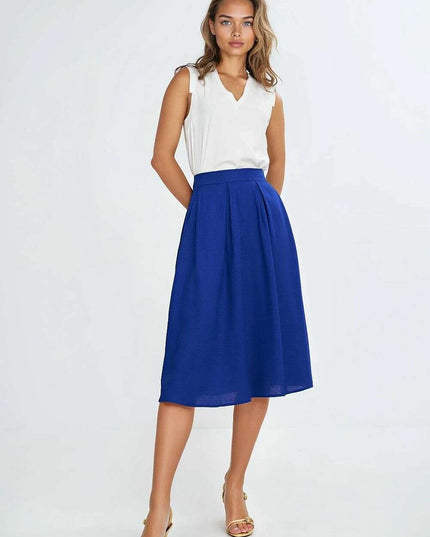 Pink Linen Rayon Blend Midi Skirt With Pleats Regular Cut