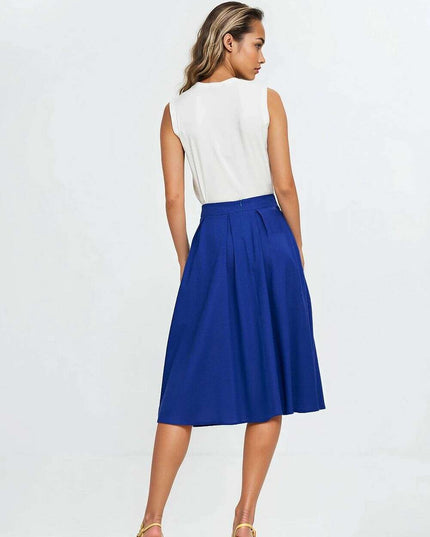 Pink Linen Rayon Blend Midi Skirt With Pleats Regular Cut