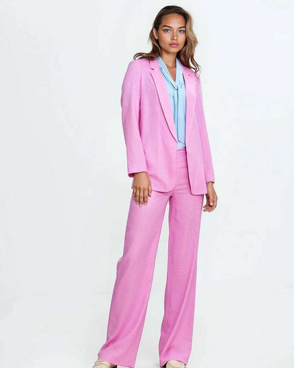 Pink High Waist Linen Blend Trousers For Women 211797