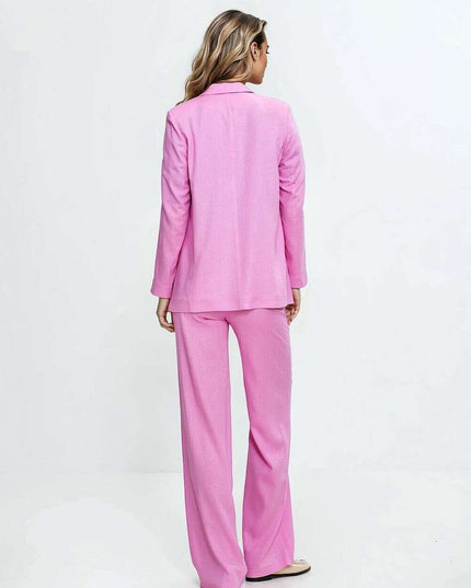 Pink High Waist Linen Blend Trousers For Women 211797