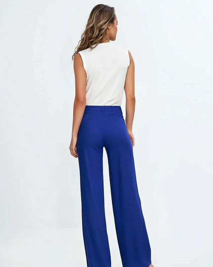 Pink High Waist Linen Blend Trousers For Women 211797