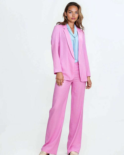 Pink V Neck Blouse With Tie Front And Puff Sleeves Chic