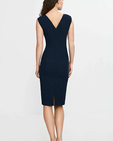Navy Daydress With Fitted Silhouette Knee Length Back V Neck