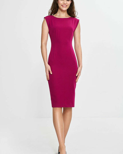 Navy Daydress With Fitted Silhouette Knee Length Back V Neck