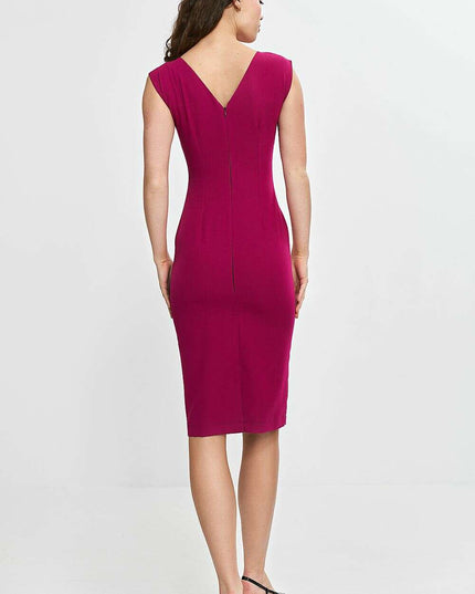 Navy Daydress With Fitted Silhouette Knee Length Back V Neck