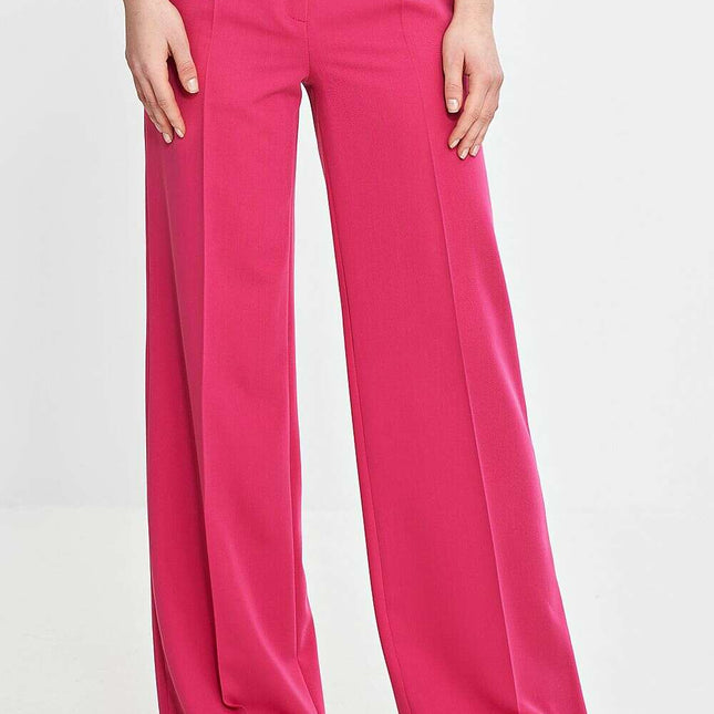 Pink Womens Trousers 211814 Wide Leg with Creases Detail