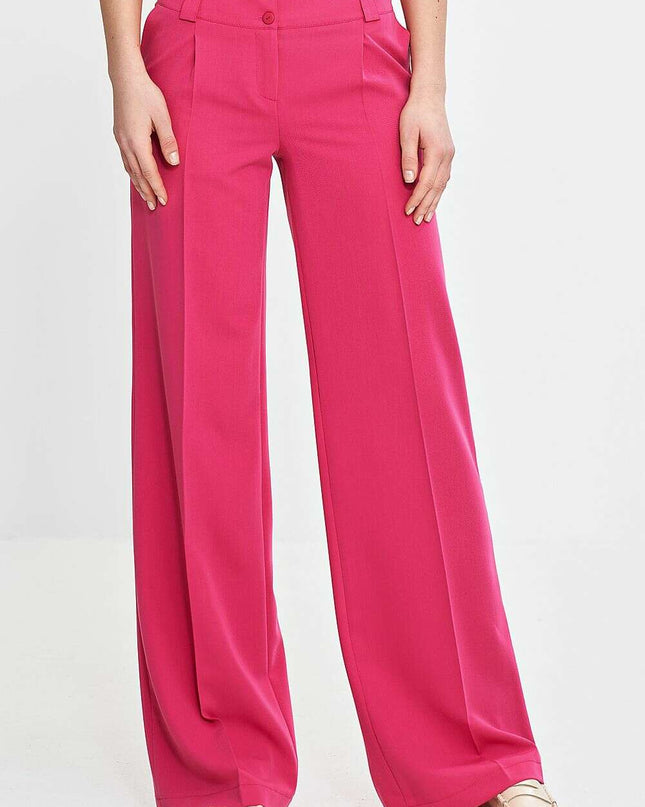 Pink Womens Trousers 211814 Wide Leg with Creases Detail