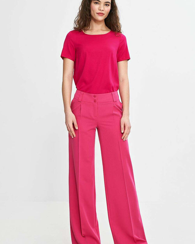Pink Womens Trousers 211814 Wide Leg with Creases Detail