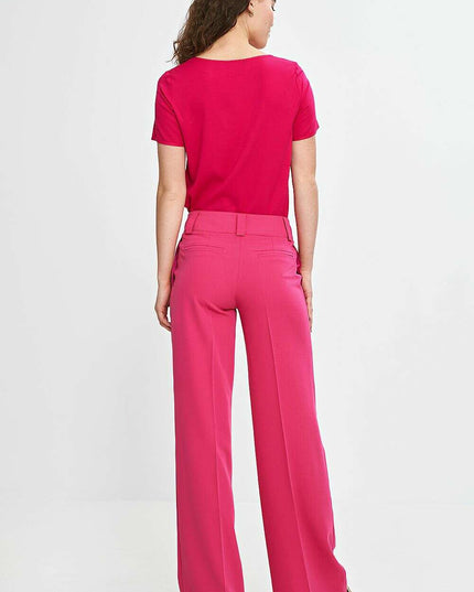 Pink Womens Trousers 211814 Wide Leg with Creases Detail