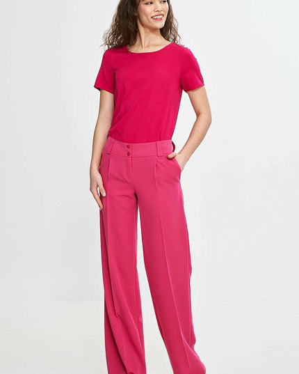 Pink Womens Trousers 211814 Wide Leg with Creases Detail